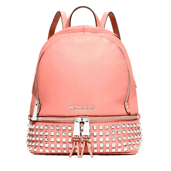 Michael Kors Coral Rhea Medium Studded Pebble Leather Backpack - Picture 1 of 12